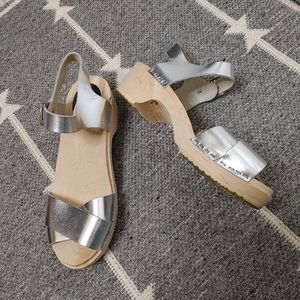 Silver Swedish wooden clog sandals size 40